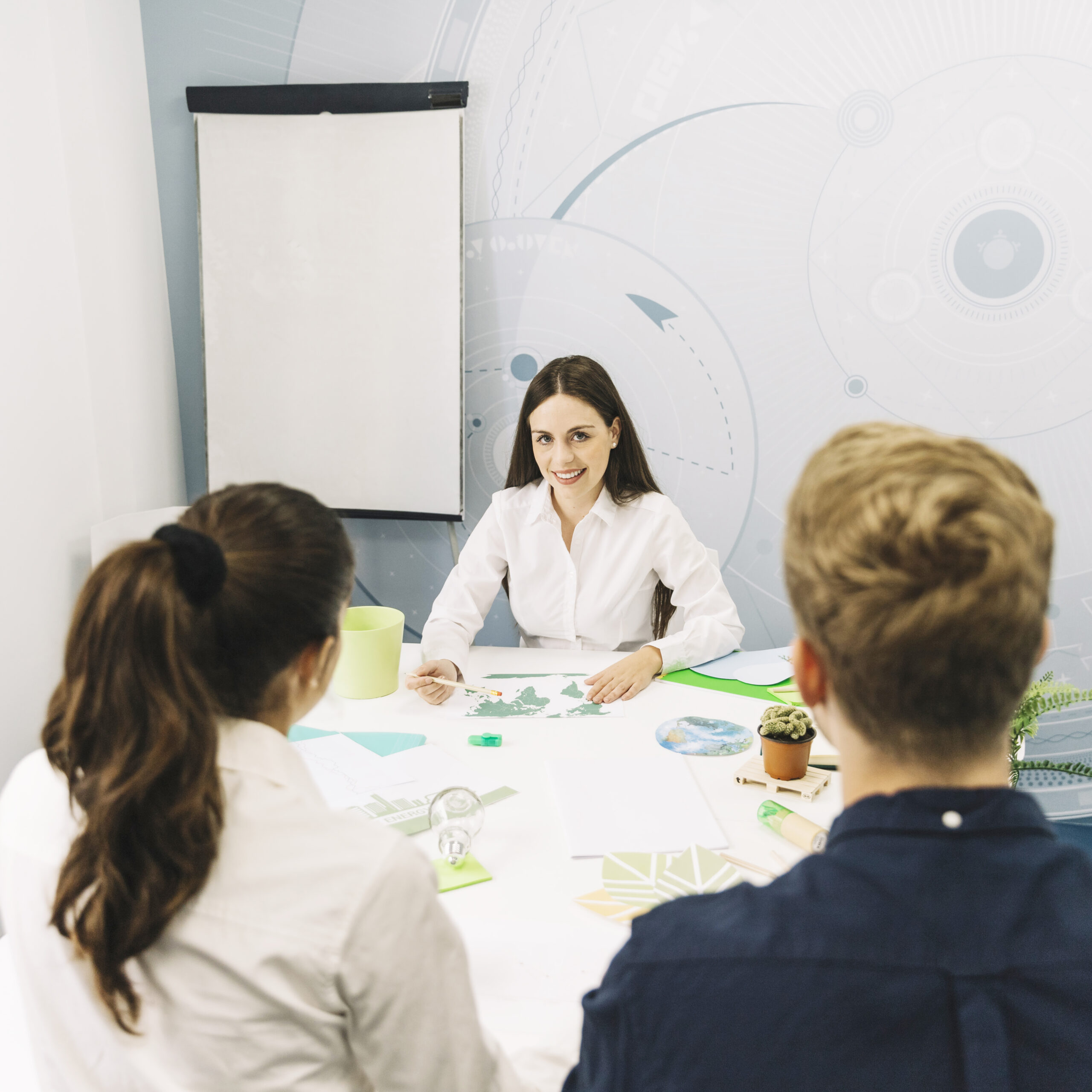 business-partners-sitting-front-smiling-female-manager-workplace business-partners-sitting-front-smiling-female-manager-workplace